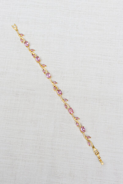 Süspüs Accessories Gold Color Pink Zircon Stone Tulip Bracelet