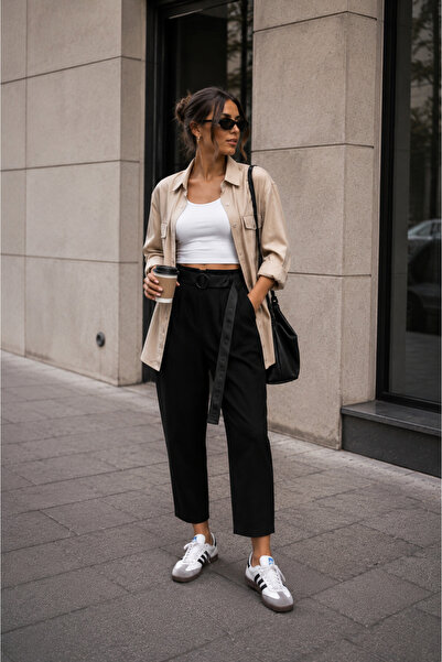 Diva Exclusive Fashion Black cropped pants with Elastic Waist and decorative ...