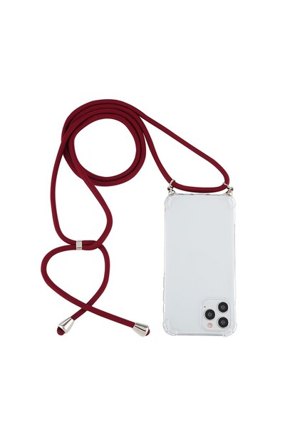 sscase Four-Corner Θήκη Σιλικόνης Διάφανη με Λουράκι Wine Red (Apple iPhone 1...