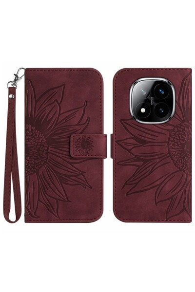 sscase Sun Flower Θήκη Πορτοφόλι Wine Red (Xiaomi Redmi Note 14 Pro 4G)