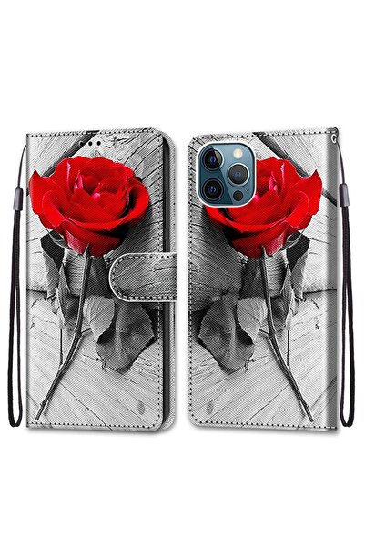 sscase Wood and Roses Θήκη Πορτοφόλι Wood Red Rose (Apple iPhone 13 Pro Max)