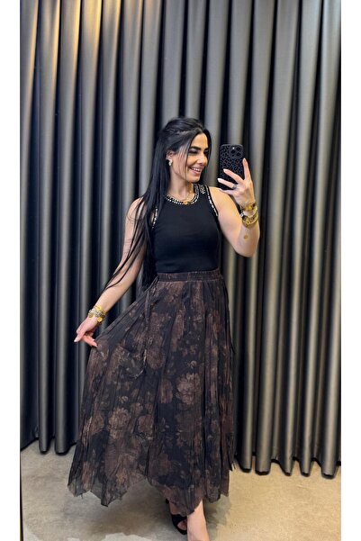 Nisam Chiffon Patterned Asymmetrical Skirt