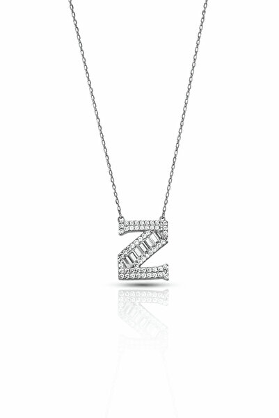 Siminkari 925 Ayar Gümüş Rodyum Kaplama Pırlanta Montür Silver Baget Harf Kol...