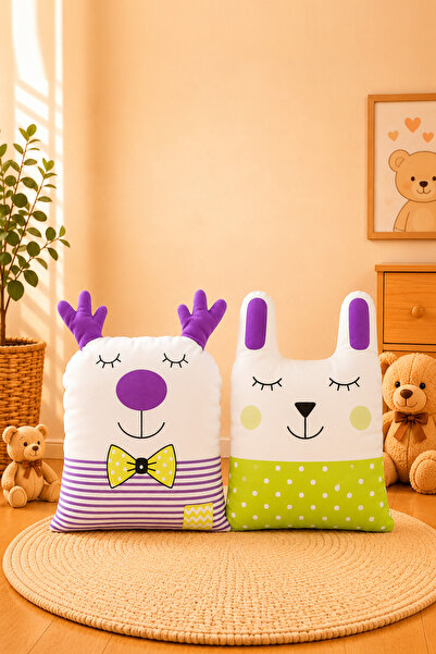 Paris Home 2-Piece Children's Room Cushion Pillow Set, Filled, Cute, Multi-Pu...