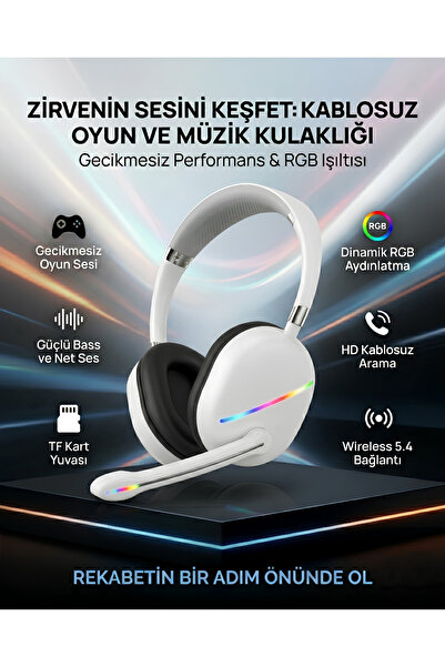MATECHNO RGB Oyuncu Kulaklık Kablosuz Mikrofonlu Wireless 5.4 Oyuncu Kulaklığ...