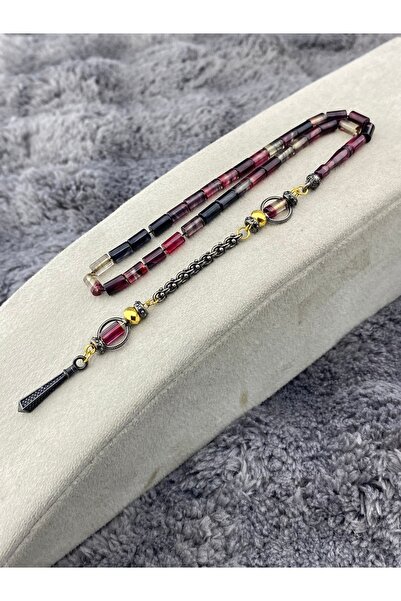 Tesbihci sinan Şeffaf Mürdüm Bordo Ateş Kehribar Kesme Bilek Boy Tesbih 4x7mm...
