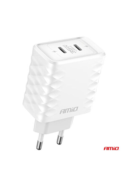 AMIO Φορτιστής χωρίς καλώδιο GaN με 2 θύρες USB-C, 35W Power Delivery, Λευκό ...