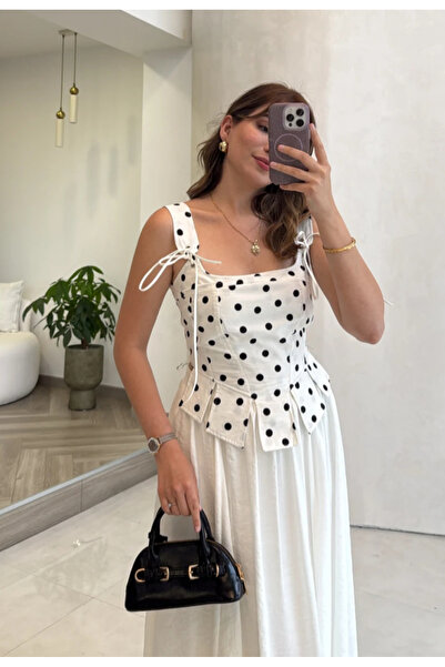 Perry Boutique Bluză corset cu bretele groase și model cu buline pentru femei