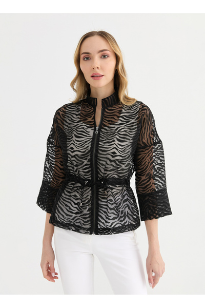 Selen Siyah Kadın Standart Desenli Ceket 26YSL1626