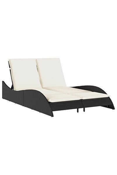 vidaxl Șezlong cu perne, negru, 114x205x73 cm, poliratan