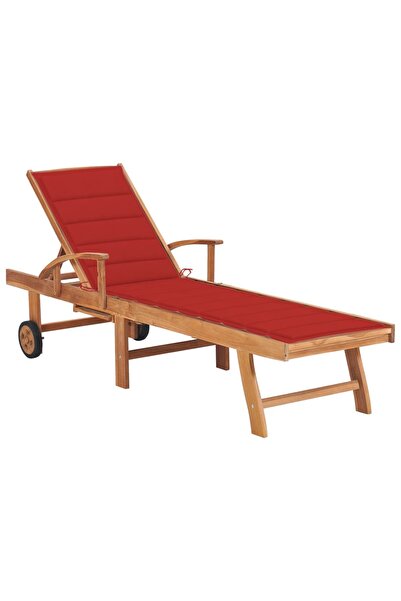 vidaxl Chaise longue with red Pillow , solid teak wood