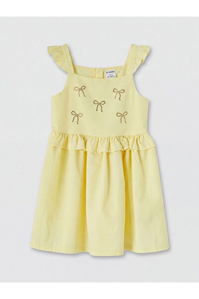 LC Waikiki Rochie pentru fete LCW Kids cu guler pătrat și aplicații cu pietre