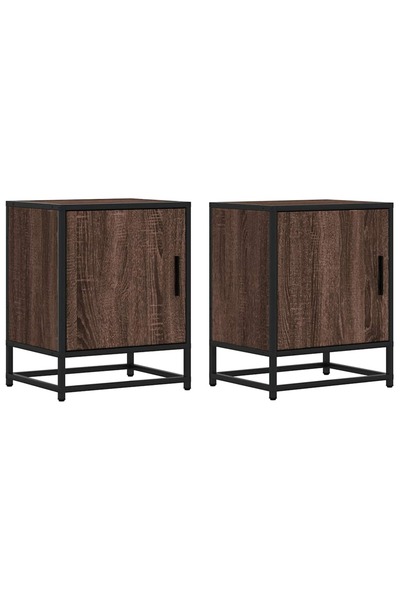 vidaxl Noptiere 2 buc Stejar maro 40x31x50 cm Lemn prelucrat și metal