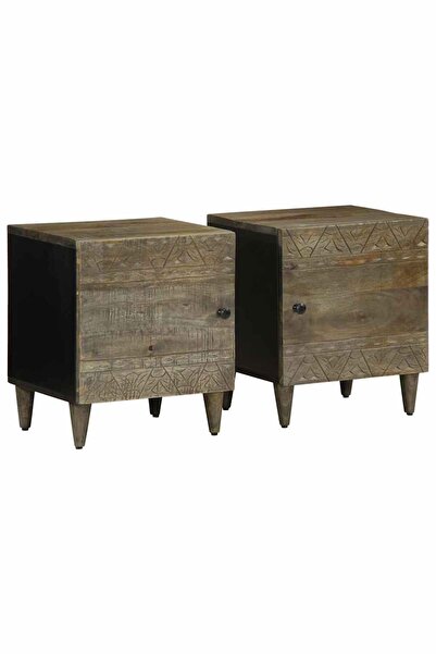 vidaxl Noptiere 2 buc Gri deschis 40x33x46 cm Lemn masiv de mango