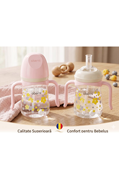 Oberni Set 2 Căni de Tranziție / Biberoane pentru Bebeluși, 300 ml, cu Pai și...