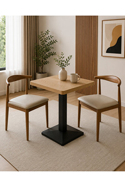 TrentonGCC Modern 2 Seater Cafe Table Set – Beige Upholstered Chairs with Squ...