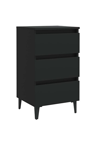 vidaxl Noptieră cu picioare metalice, negru, 40x35x69 cm