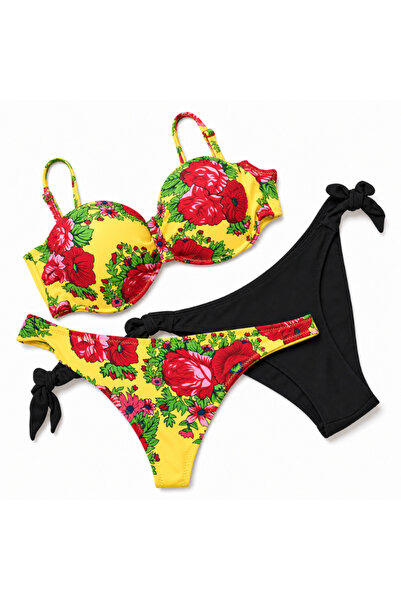 Nobrand 3-piece Floral Yellow Swimsuit – Premium Set with 2 Briefs