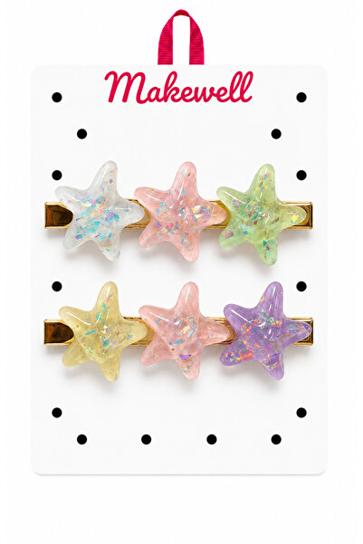 MakeWell Rengarek Starfish Figured Snap Clip Set – Glittery Girls' Hair Clips...