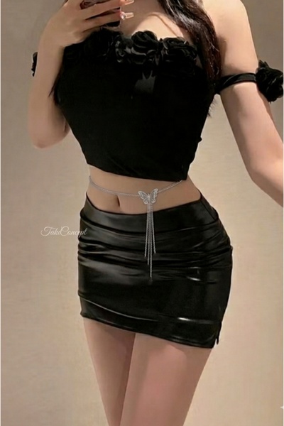 TakıConcept Kelebek Detaylı Kadın Bel Zinciri Vücut Aksesuarı Body Chain Gümüş