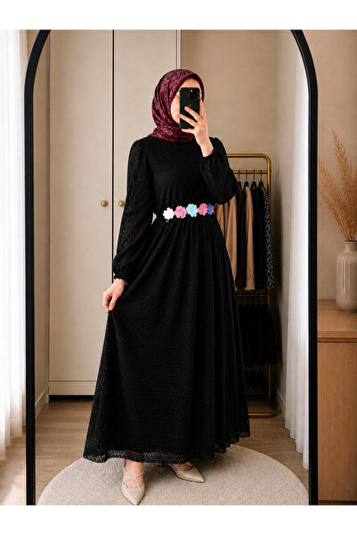 Modamihram Amore Black Lace Dress Mi̇h3401
