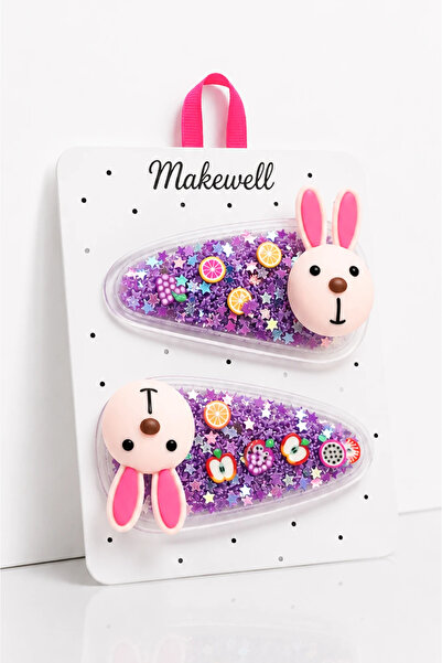 MakeWell 2-Piece Children's Snap Clips with Rabbit Figures – Purple Glittery ...