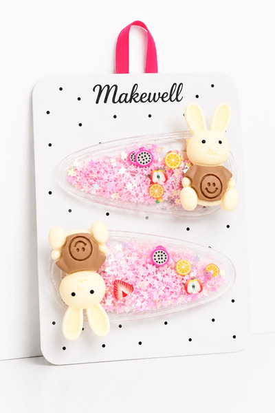 MakeWell 2-Piece Children's Snap Hair Clips with Rabbit Figures – Transparent...
