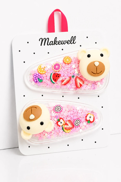 MakeWell 2-Piece Children's Snap Hair Clips with Teddy Bear Figures – Transpa...