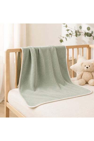 Babymar Waffle Baby Blanket Green 78X84 cm Cream Piping Cotton Textured Baby ...