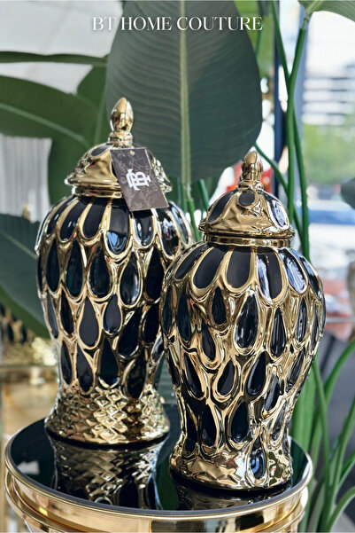 vazo 2'Lİ TASARIM GOLD SİYAH KÜP
