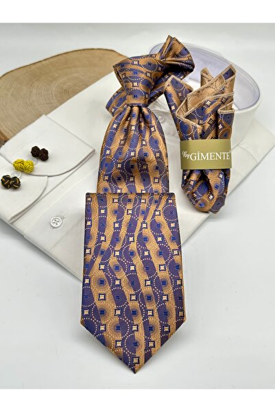 Gutiero Classic Tie with Gold Patterned Handkerchief