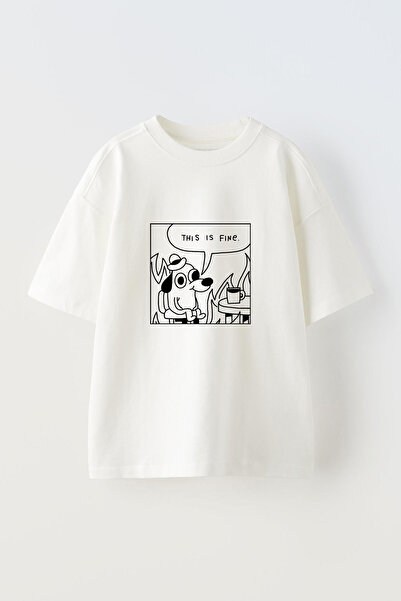 Anetos Tricou oversize alb din bumbac, cu imprimeu frontal, cu design meme  "...