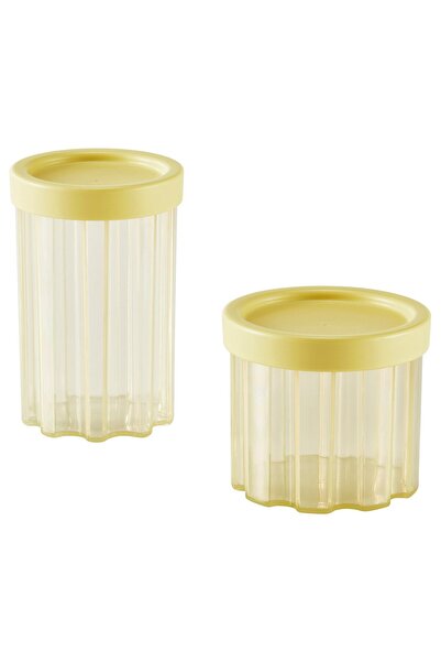 IKEA SPJUTLILJA وعاء بغطاء، طقم من قطعتين، أصفر فاتح