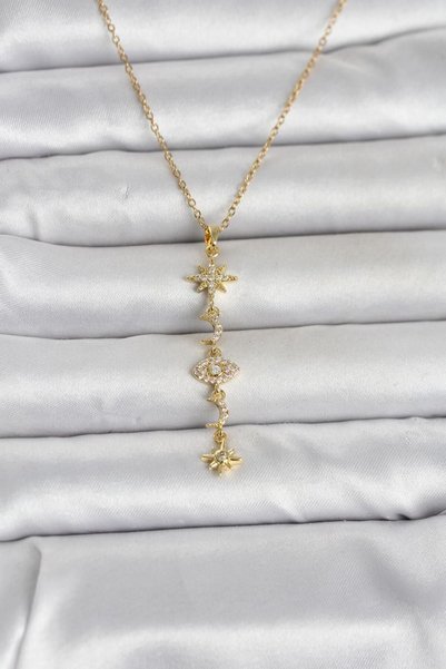 SEM STORE 316L Steel Gold Color Polar Star Y Model Zircon Stone Necklace