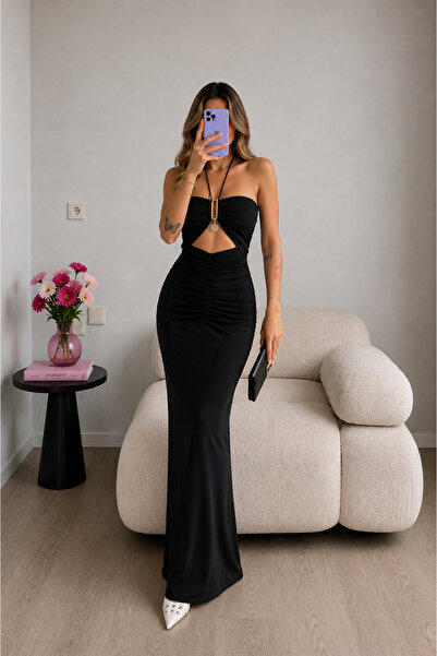 Ekim Store Strapless Halter Neck Dress with Accessories and Slit