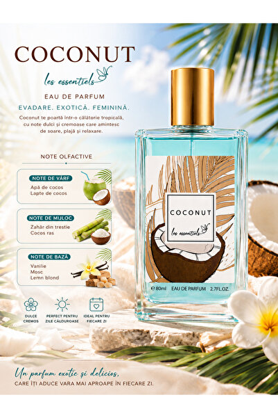 Les Essentiels Parfum Dama Coconut 80ML, Eau de Parfum Tropical cu Aroma Dulc...