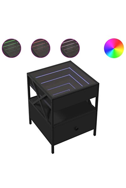 vidaxl Noptieră cu LED infinity, stejar fumuriu, 40x40x51 cm