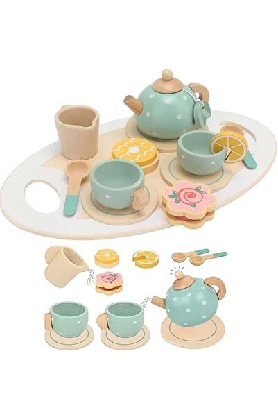 Arabest Wooden Tea Party Set,15-Piece,Pretend Play Kitchen Accessories,Toddle...