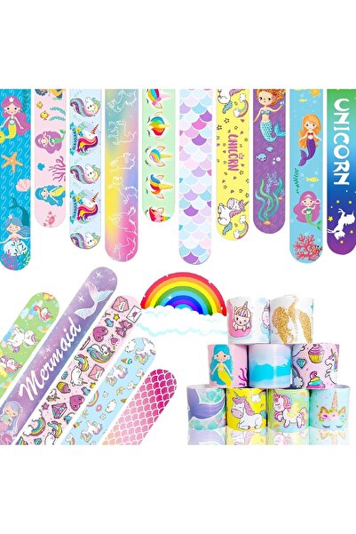 Arabest 48-Piece Slap Bracelets,Mermaid & Unicorn Designs,Kids Party Favors,S...