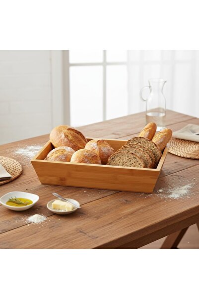 Yıldızan Nzr Beautestore Bamboo Bread Basket and Serving Tray (33X15X7 cm) | ...