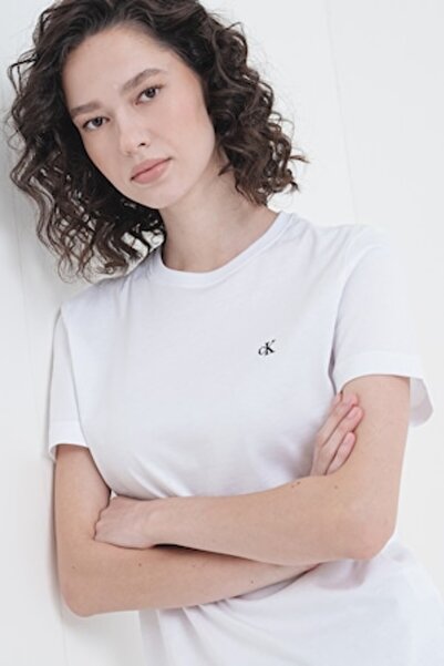 Calvin Klein Jeans Βαμβακερό μπλουζάκι με κεντημένο λογότυπο, Λευκό, XL