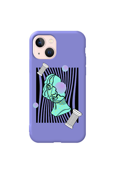 Other Apple iPhone 13 Columns Purple Colored Silicone TPU Θήκη