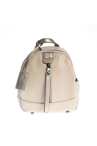 meli melo Cream Backpack with Front Zippered and metallic accents