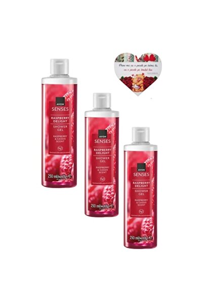 AVON Set 3 x Gel de duș Raspberry Delight, 250ml, cu inimă magnetică