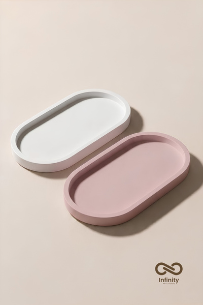 Infinity Art Studio Mineral Beton Oval Sunum Takı Tabağı 2'li Set • Vernik Ka...