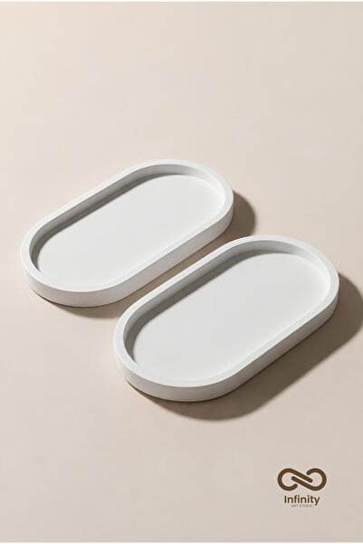 Infinity Art Studio Mineral Beton Oval Sunum Takı Tabağı 2'li Set • Vernik Ka...