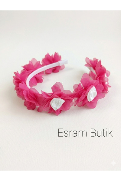Esram Butik تاج زهور بلون الفوشيا، تاج لحفلات أعياد الميلاد وحفلات الزفاف وحف...