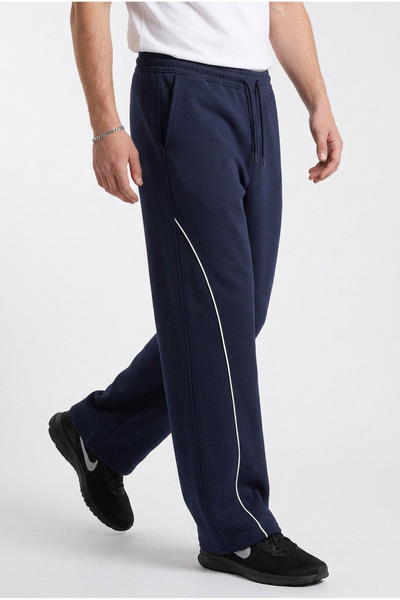 ELAFRO بنطلون رياضي رجالي باللون الأزرق الداكن واسع الساقين بخياطة أمامية مكونة من خيطين وقصة مريحة