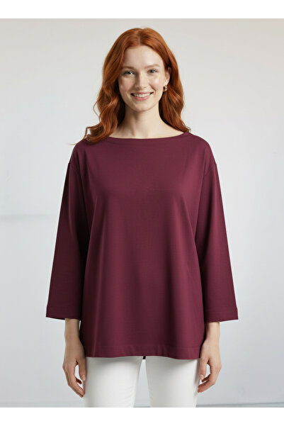 Neden Tekstil Women's Burgundy Regular Cut Long Sleeve Blouse