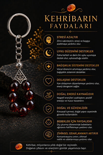 OSMANLI DOĞAL TAŞ Sertifikalı Kehribar Anahtarlık